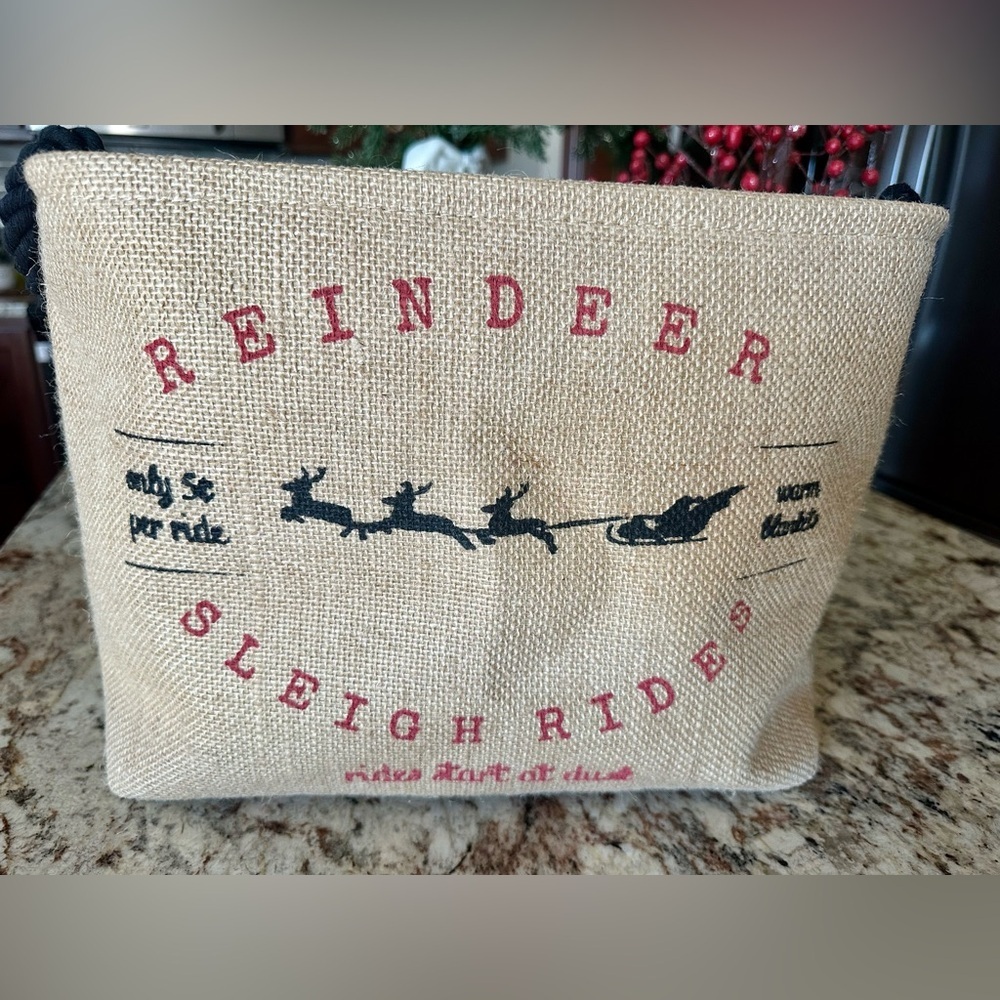 Reindeer Sleigh Rides Burlap Holiday Basket